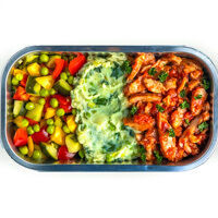 pck. hähnchen in tomatensauce mit kartoffel-stamppot & gemüse