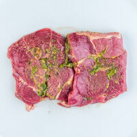 bio-lammkeulensteaks, mariniert