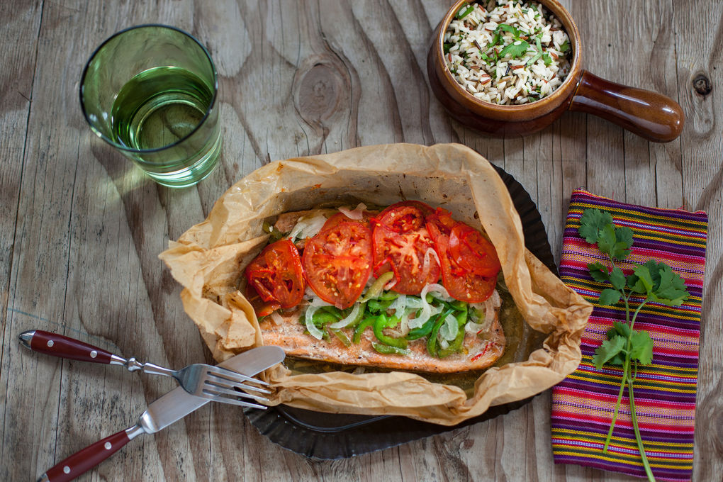 Mexikanische Saibling- Papillote mit dreierlei Reis