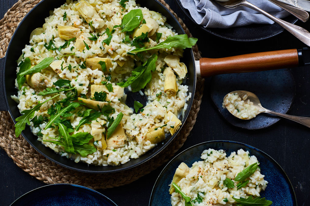 Fenchel-Risotto mit Artischocken und Rucola
