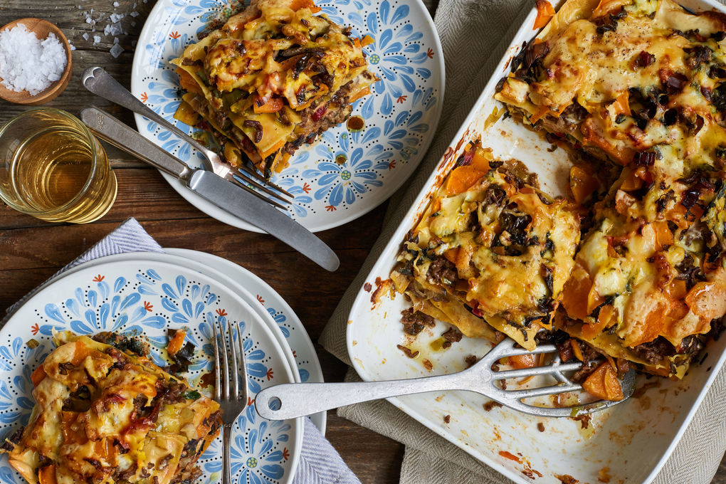 Kürbislasagne mit Rinderhack und Mangold