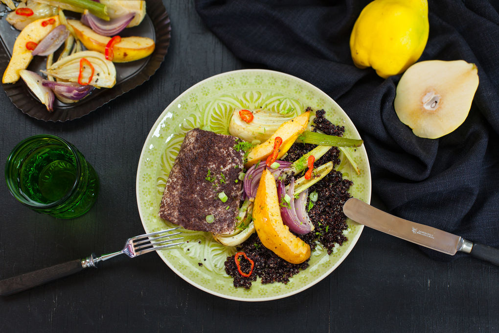 Hecht im zitronigen Sumach mantel mit Fenchel-Quitten-Gemüse