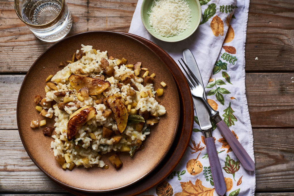 Pastinaken-Maronen-Risotto mit Äpfeln
