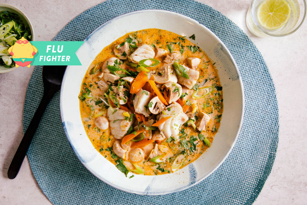Thai-Fischsuppe mit Seelachs und viel frischem Gemüse