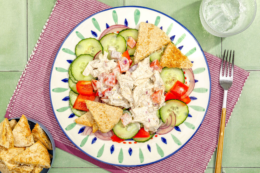 Za’atar-Hähnchensalat mit knusprigen Vollkornpitachips
