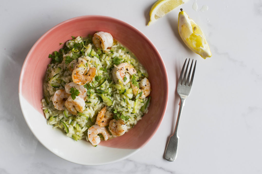 Garnelen-Zucchini-Risotto mit Zitrone und Kerbel