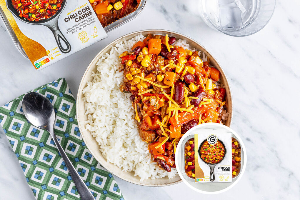 <10Min.: Klassisches Chili con Carne mit Klebreis und Cheddar