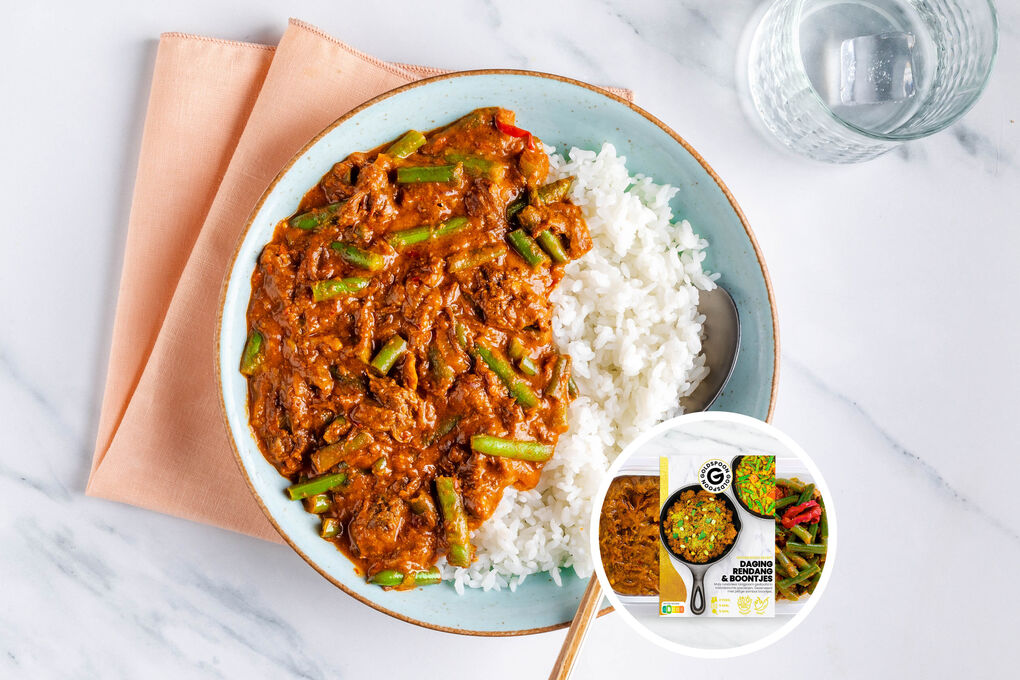 Rindfleisch-Rendang mit grünen Bohnen und Express-Reis