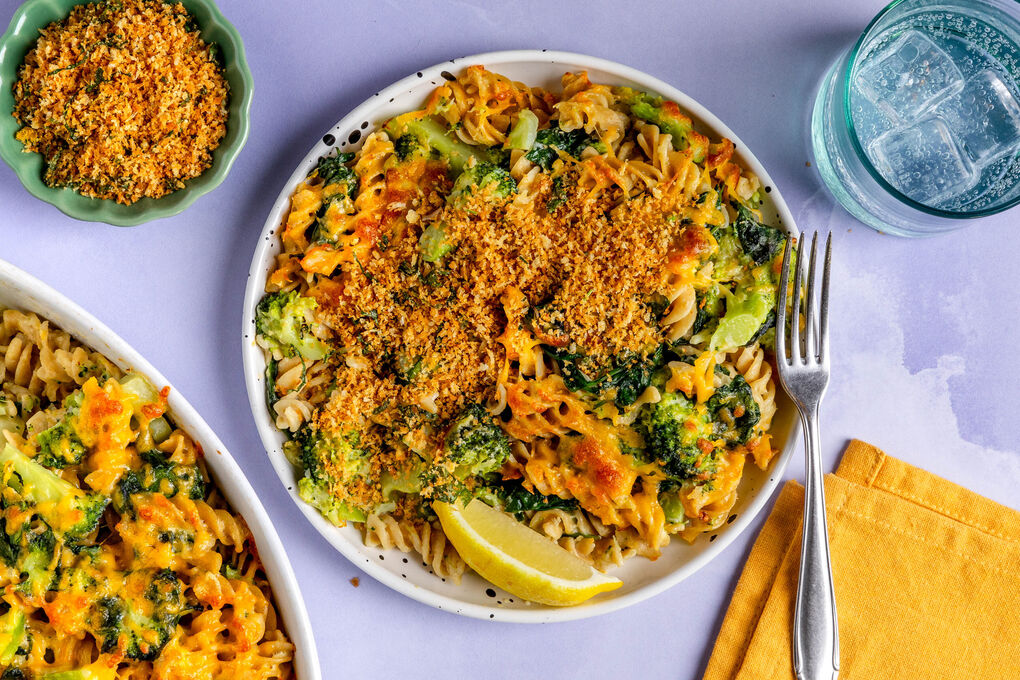 Nudelauflauf Mac-’n’-Cheese-Style mit Linsen-Strozzapreti und Brokkoli