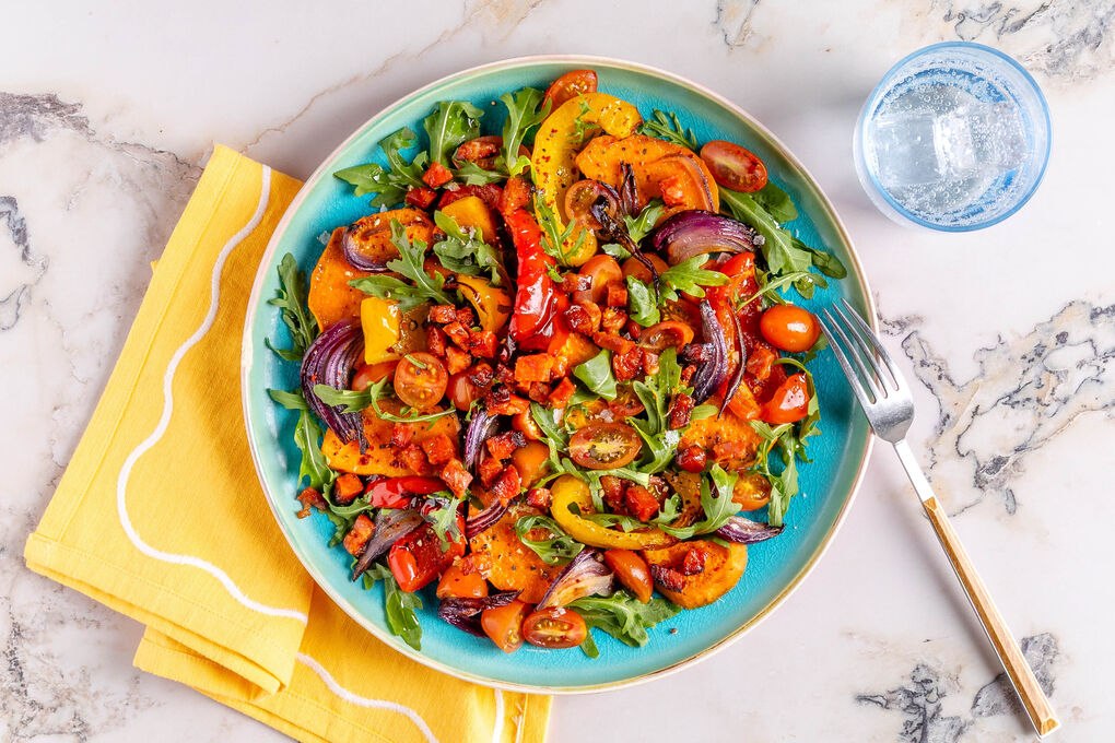 Chorizo-Rucola-Salat mit Süßkartoffeln und Kirschtomaten