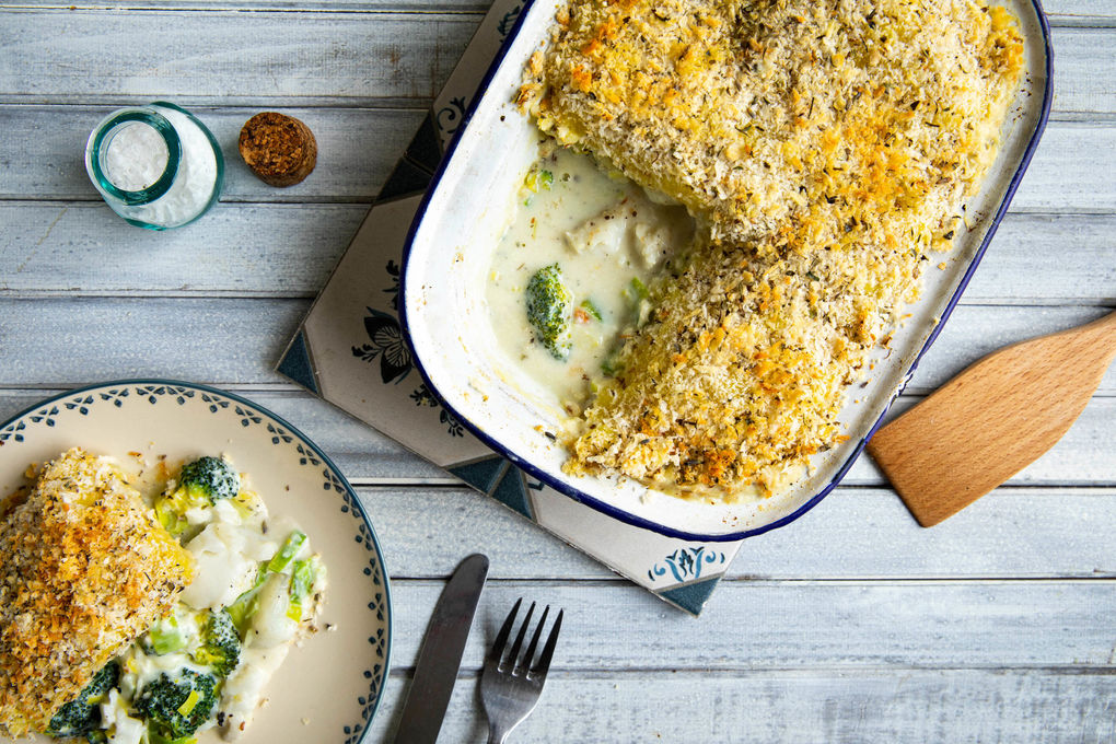 Fish Pie à la bordelaise mit Kabeljaufilet und Brokkoli