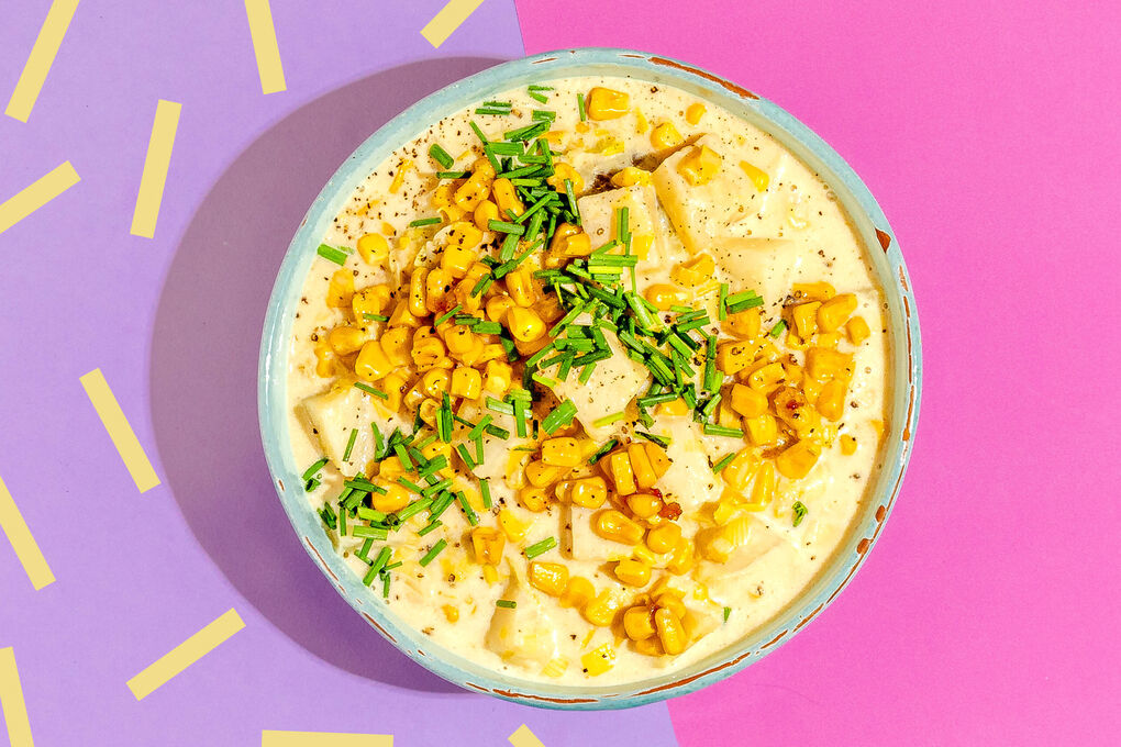 Veganer Miso-Mais-Chowder mit Knollensellerie und Lauch