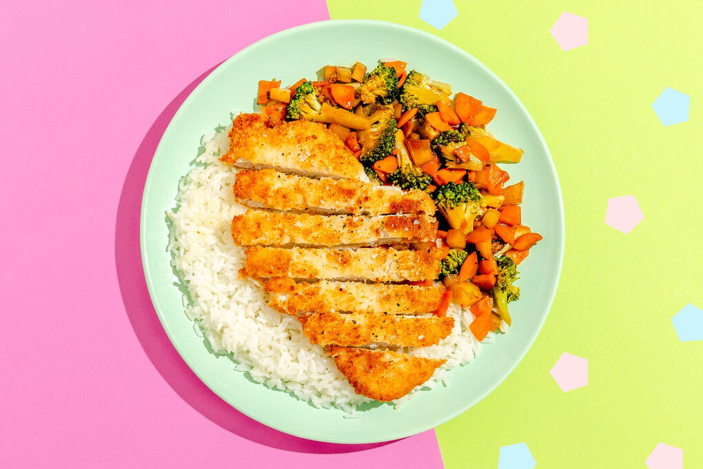 Tonkatsu mit würzigem Pfannengemüse auf duftendem Jasminreis
