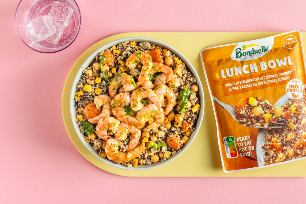Pikante Chimichurri-Garnelen mit Quinoa-Kichererbsen-Gemüse