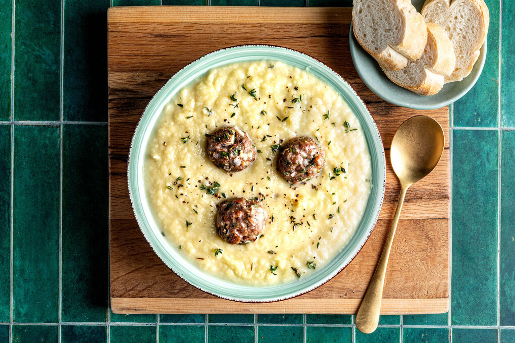 Sellerie-Lauch-Suppe mit Rinderbällchen cremig-fein mit Trüffelöl