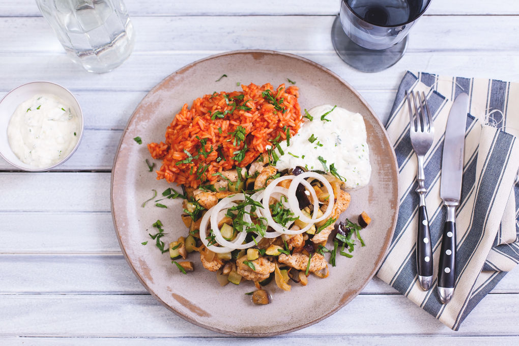 Hühnchen-Gyros mit Tomatenreis