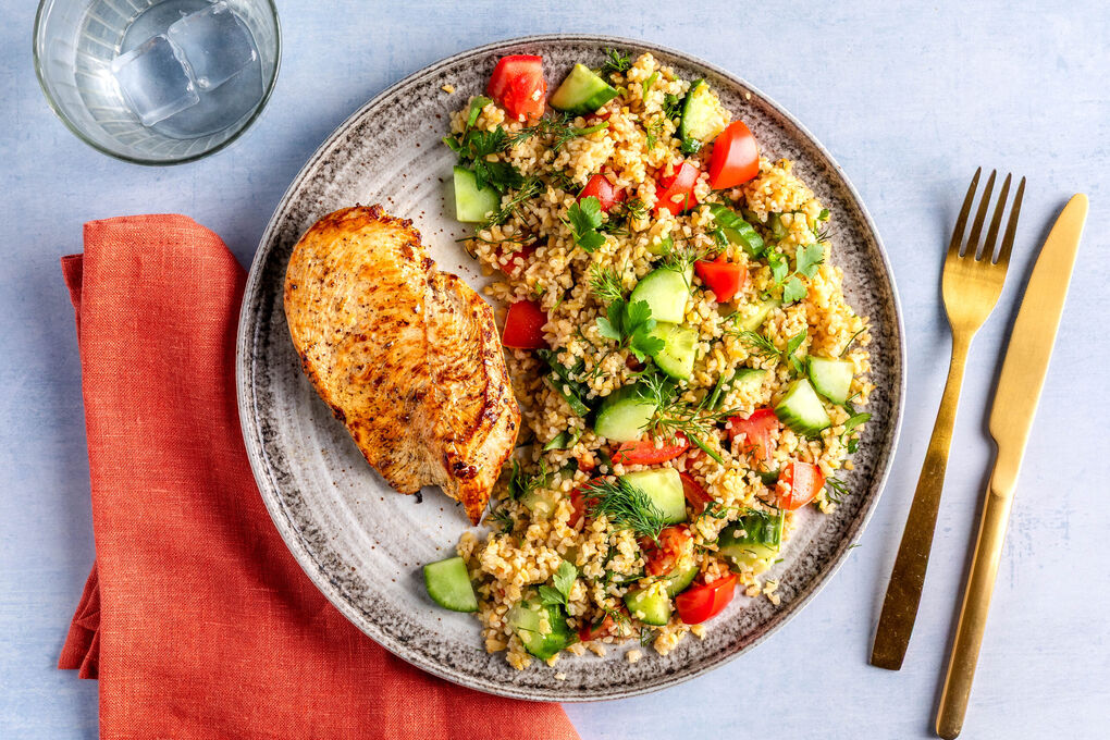 Bio-Hähnchenfilet mit Za’atar an buntem Bulgursalat