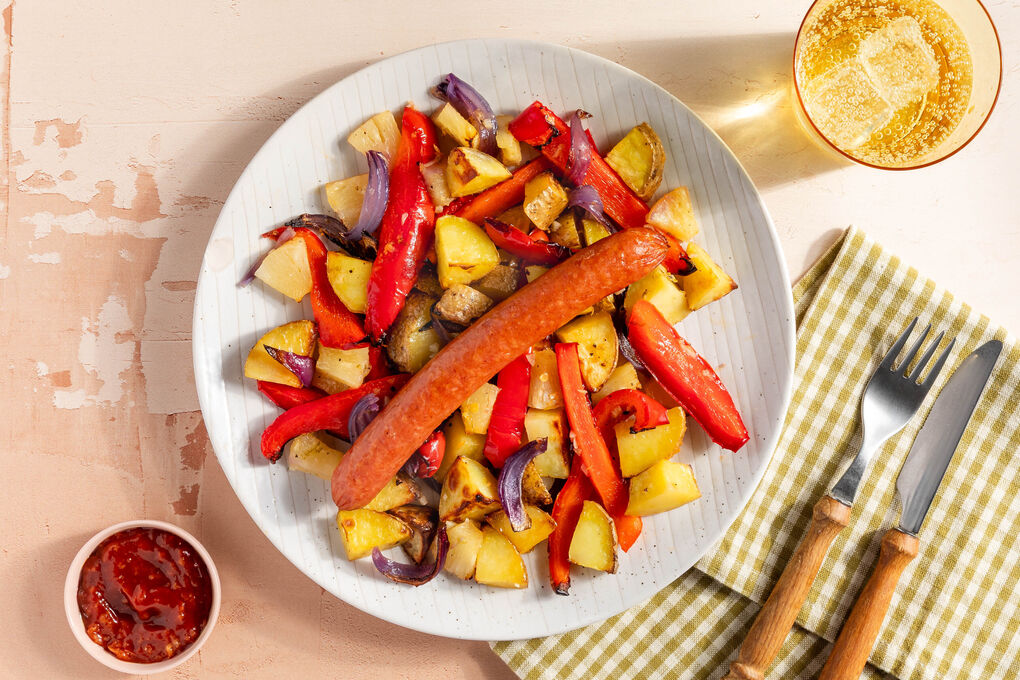 Rauchwurst mit Ofengemüse fruchtig-fein mit Ananas und Limette