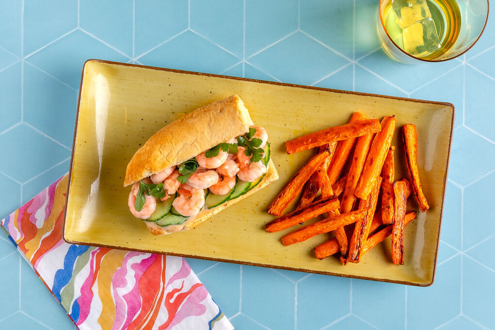 Bánh Mì mit Knoblauchgarnelen dazu Ofenkarotten mit Sesam