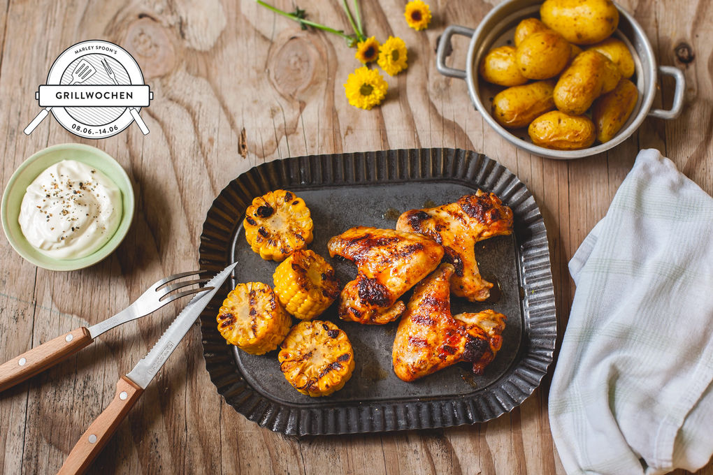 Chili Chicken Wings mit gebratenem Mais