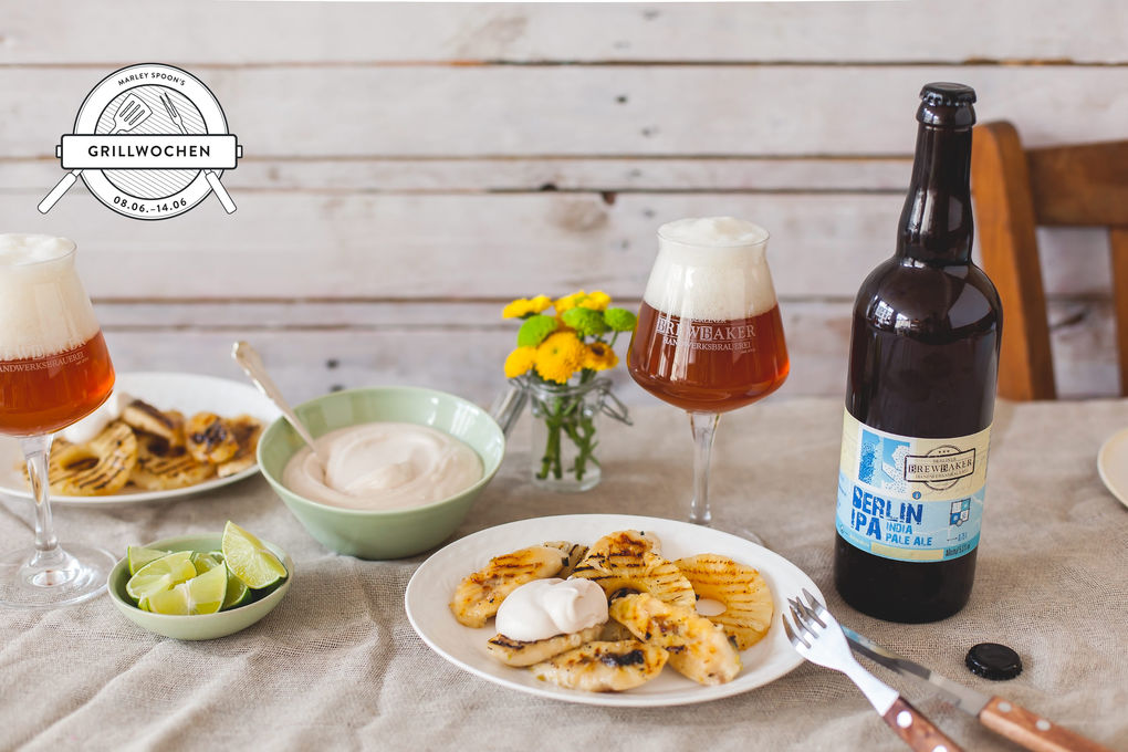 Gegrilltes Obst mit Kokossahne und Craft Beer