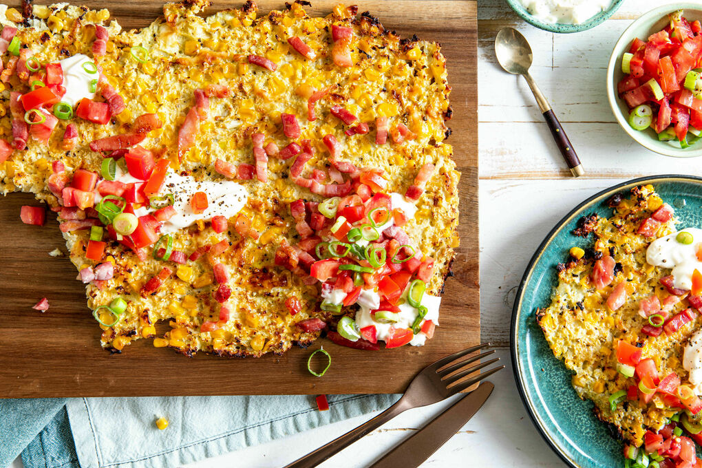 Blumenkohl-Speck-Rösti Low Carb mit Tomatensalsa und Dip