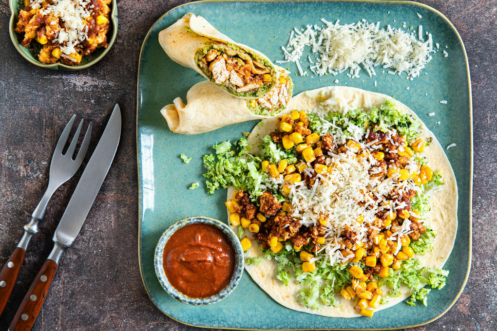 Sloppy-Joe-Burritos mit Tofu und Brokkolireis-Mais-Füllung