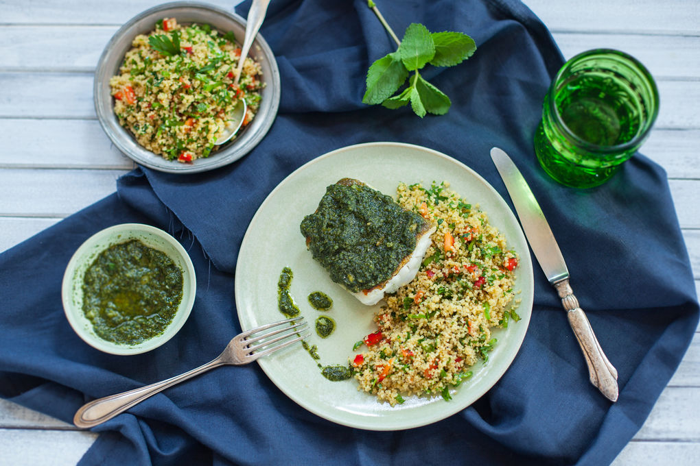 Kabeljau mit Taboulé und Minzpesto