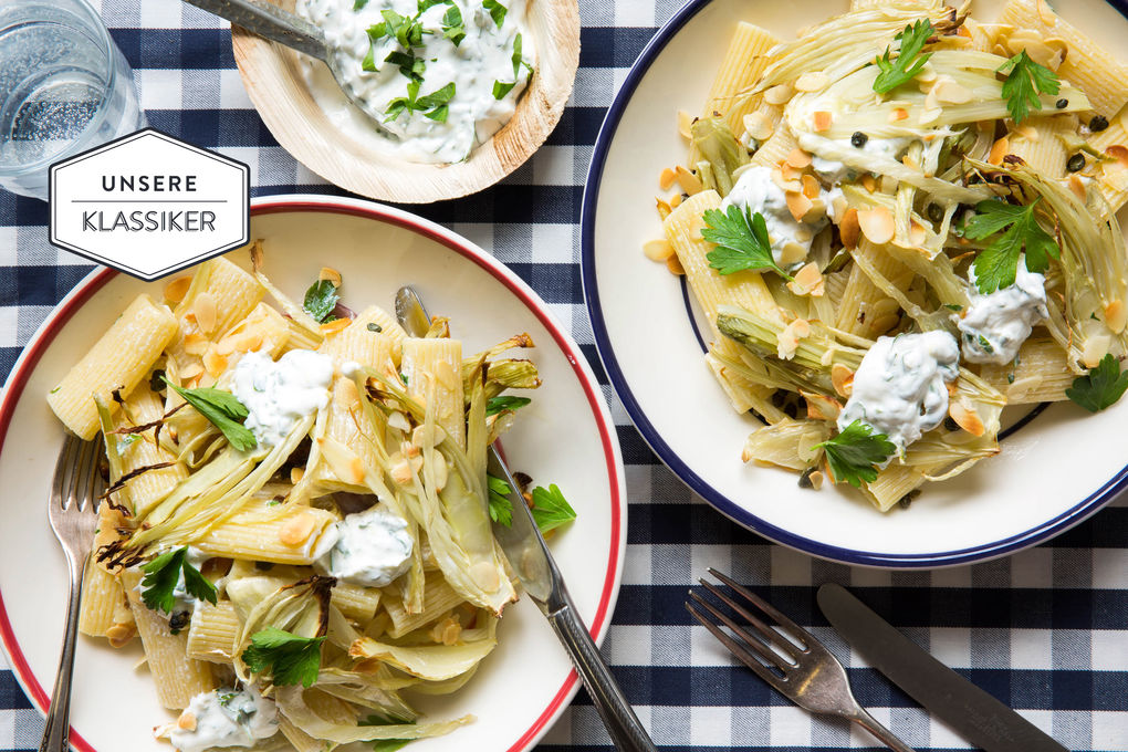Italienische Rigatoni mit Ofen-Fenchel und Kräuterquark